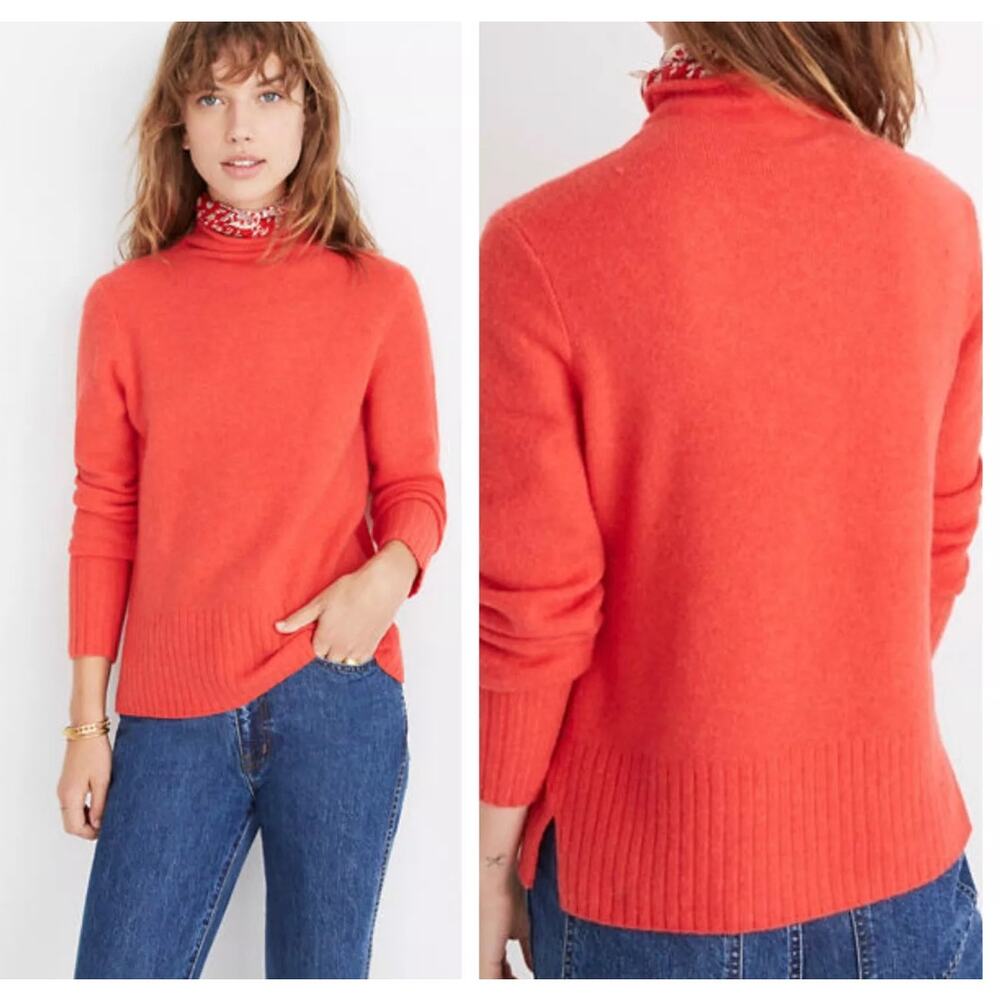 Madewell Inland Turtleneck Sweater Coziest Yarn Orange Red Merino Wool